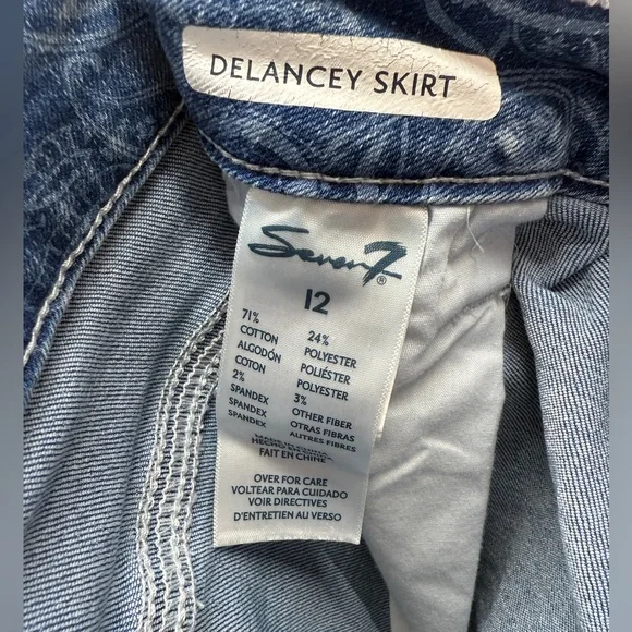 SEVEN Delaney Denim Mini Skirt Floral Paisley Sz 12 - Picture 4 of 7